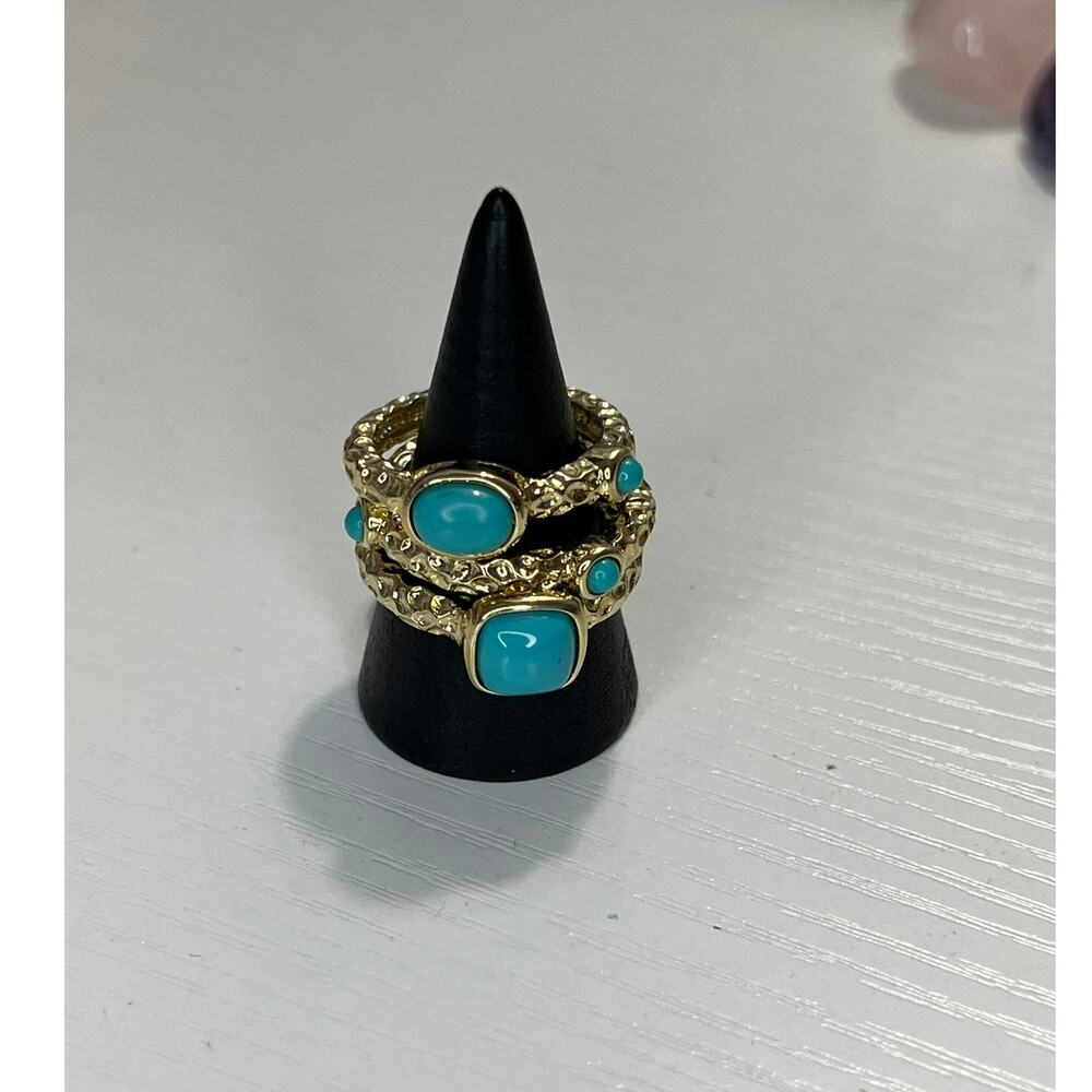 Women's 925 Sterling Silver Ring Goldtone Stackable Turquoise Stone Size 9 NWT